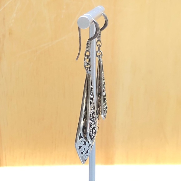 LOIS HILL Drop Dangle Sterling Oxidized Granulated & Cutout Overlapping Earrings - Picture 11 of 17